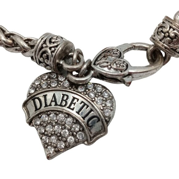 Sweet Heart Shape Diabetic Alert Bracelet Dangle Charm Pave Rhinestone Keepsake - Picture 6 of 6